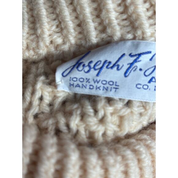 American Vintage Handknit Irish Fisherman Sweater Wool Aran Cable Cream Large - Picture 12 of 14